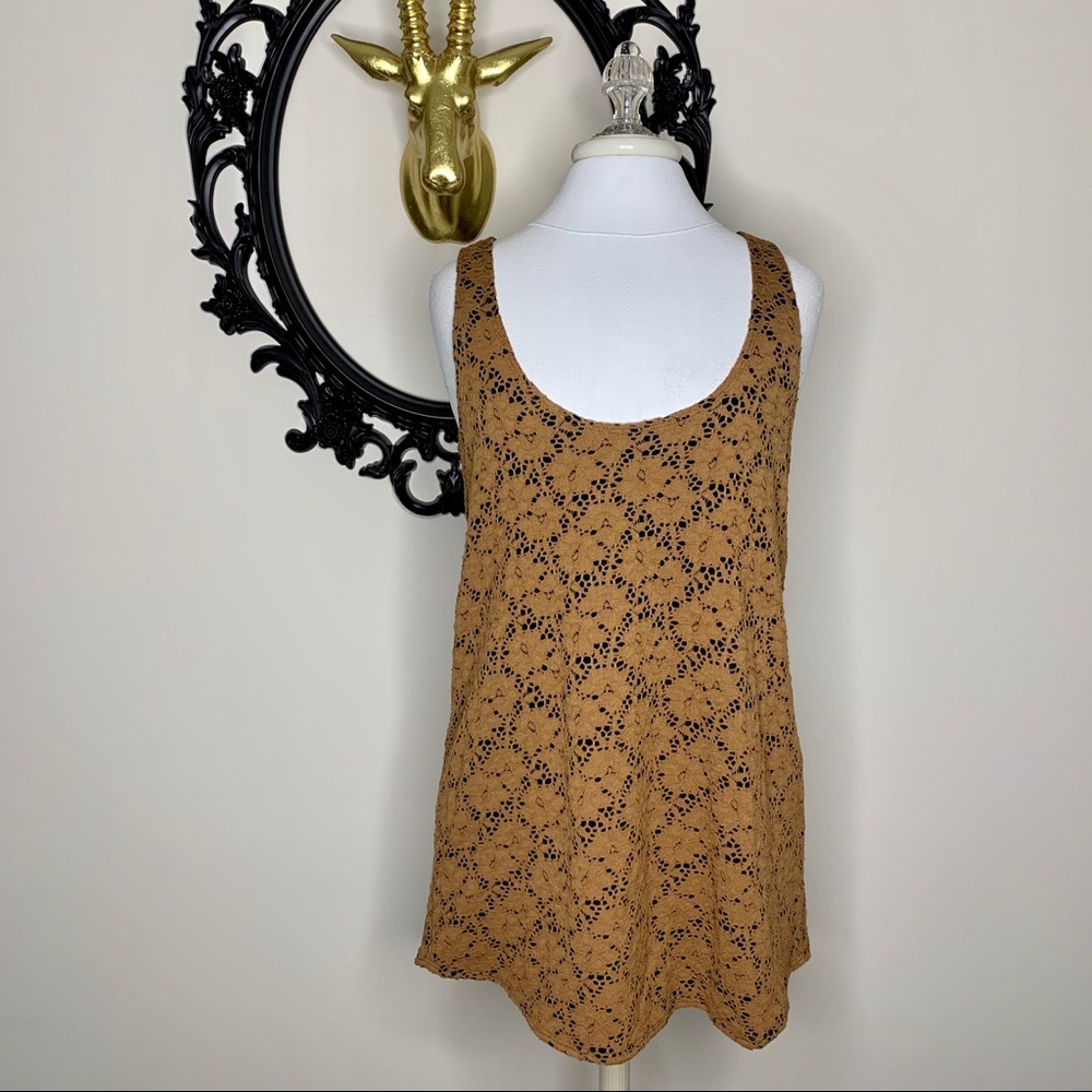 Southern and City Tan Floral Lace Mini Dress